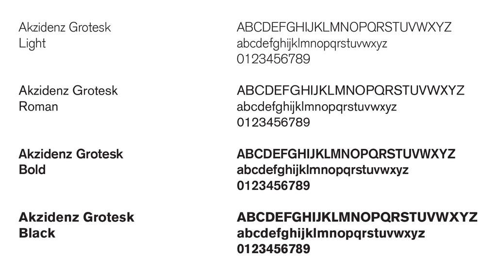 Font sample: Akzidenz Grotesk - Light, Roman, Bold, Black