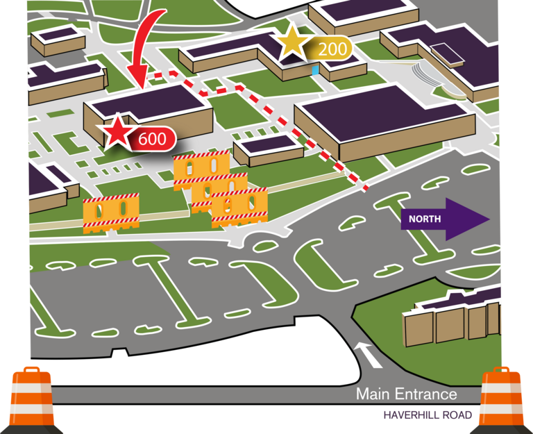 El Dorado campus map detailing alternate route to the 600 building's west entrance